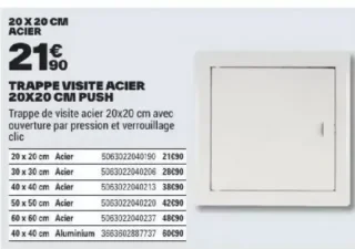 Trappe de visite acier 20x20cm push