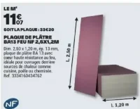 Plaque de plâtre BA13 Feu NF 2,5x1,2m