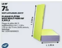 Plaque de plâtre BA13 Multi 4en1 NF 2,5x1,2
