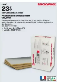 Panneau Firerock 30mm 1x0,60m Rockwool