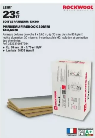 Panneau Firerock 30mm 1x0,60m Rockwool
