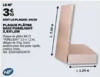 Plaque de plâtre BA13 Purelight 2,5x1,2m
