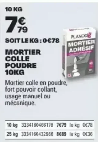Mortier Colle Poudre 10KG Planodis