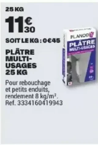 Plâtre Multi-Usages 25 KG Planodis