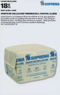 Ouate de cellulose Thermacell Cristal 12,5kg Soprema