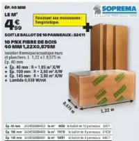 10 pnx fibre de bois 40 mm 1,22x0,575m Soprema