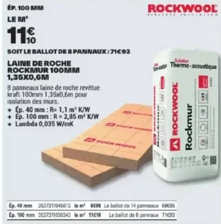 Laine de roche Rockmur 100mm 1,35x0,6m Rockwool