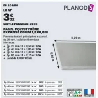 Panneau polystyrène expansé Planodis 20mm 1,2x0,6m