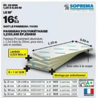 Panneau polyuréthane Soprema 1,20x0,60m ép.25mm