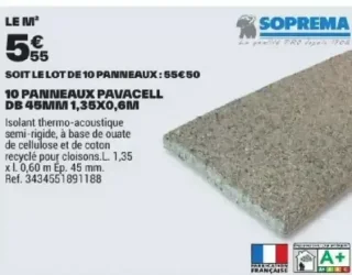 10 PANNEAUX PAVACELL DB 45MM 1,35X0,6M