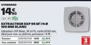 EXTRACTEUR EXP 95 M³/H Ø 100 MM BLANC