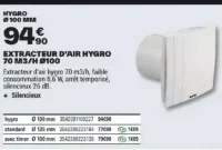 EXTRACTEUR D'AIR HYGRO 70 M3/H Ø100