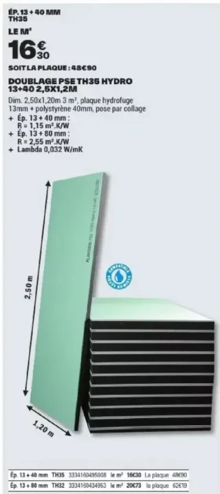 Doublage PSE TH35 Hydro 13+40 Planodis 2,5x1,2m