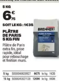 Plâtre de Paris 5 kg fin Brenner