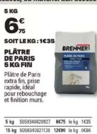 Plâtre de Paris 5 kg fin Brenner