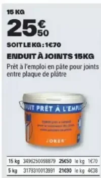 Enduit à joints 15 kg Placo