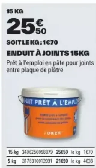 Enduit à joints 15 kg Placo