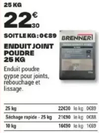Enduit joint poudre 25 kg Brenner