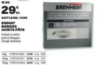 Enduit bandes joints pâte 15 kg Brenner