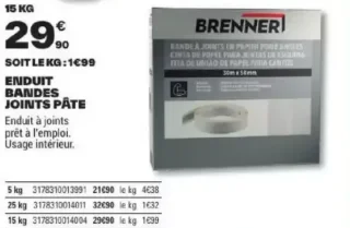 Enduit bandes joints pâte 15 kg Brenner