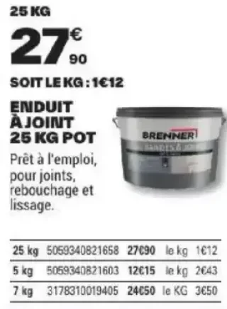 Enduit à joint 25 kg pot Brenner