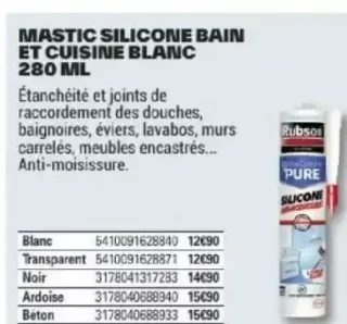 Rubson Mastic Silicone Bain et Cuisine Blanc 280ml