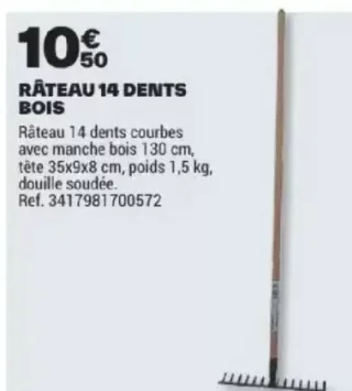 RÂTEAU 14 DENTS BOIS
