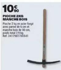 PIOCHE 2KG MANCHE BOIS