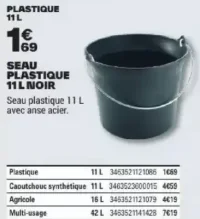SEAU PLASTIQUE 11 L NOIR