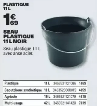 SEAU PLASTIQUE 11 L NOIR