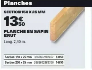 Planche en sapin brut