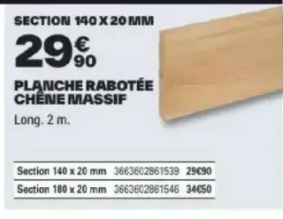Planche rabotée chêne massif