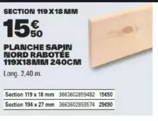 Planche sapin du Nord rabotée