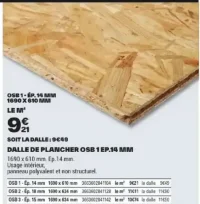 Dalle de plancher OSB 1 EP.14 MM