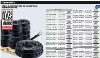 Câbles R2V Câble électrique R2V 2 x 1,5 mm² noir vendu au mètre