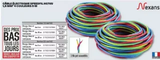 Câble électrique Speedfil H07VU 1,5 mm² 4 couleurs 5 m