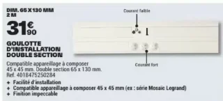 GGK Goulotte d'installation double section 65 x 130 mm 2 M