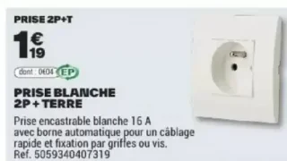 PRISE BLANCHE 2P+TERRE