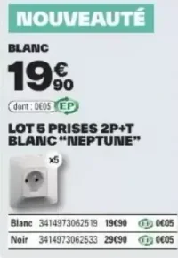 Legrand LOT 5 PRISES 2P+T BLANC "NEPTUNE"