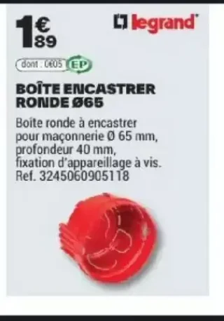 Boîte à encastrer ronde Ø65 Legrand