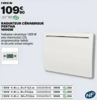 Radiateur céramique Pertha 1000W