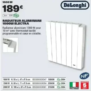 Radiateur aluminium 1000W Electra