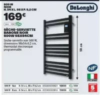 SÈCHE-SERVIETTE BARONE NOIR 500W 98x54cm DeLonghi