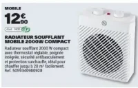 Radiateur Soufflant Mobile 2000W Compact