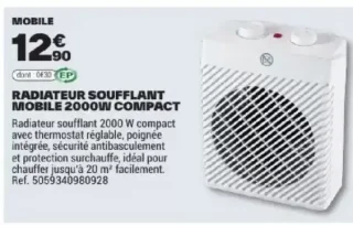 Radiateur Soufflant Mobile 2000W Compact