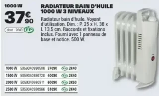 Radiateur Bain d'Huile 1000 W 3 Niveaux