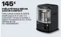 Poêle Pétrole Mèche 2200 W Compact