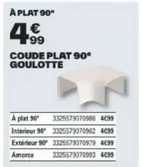 Coude plat 90° goulotte