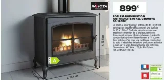 Poêle à bois Rustica Anthracite 10 KW Invicta