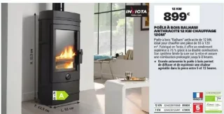 Poêle à bois Balham Anthracite 12 KW Invicta